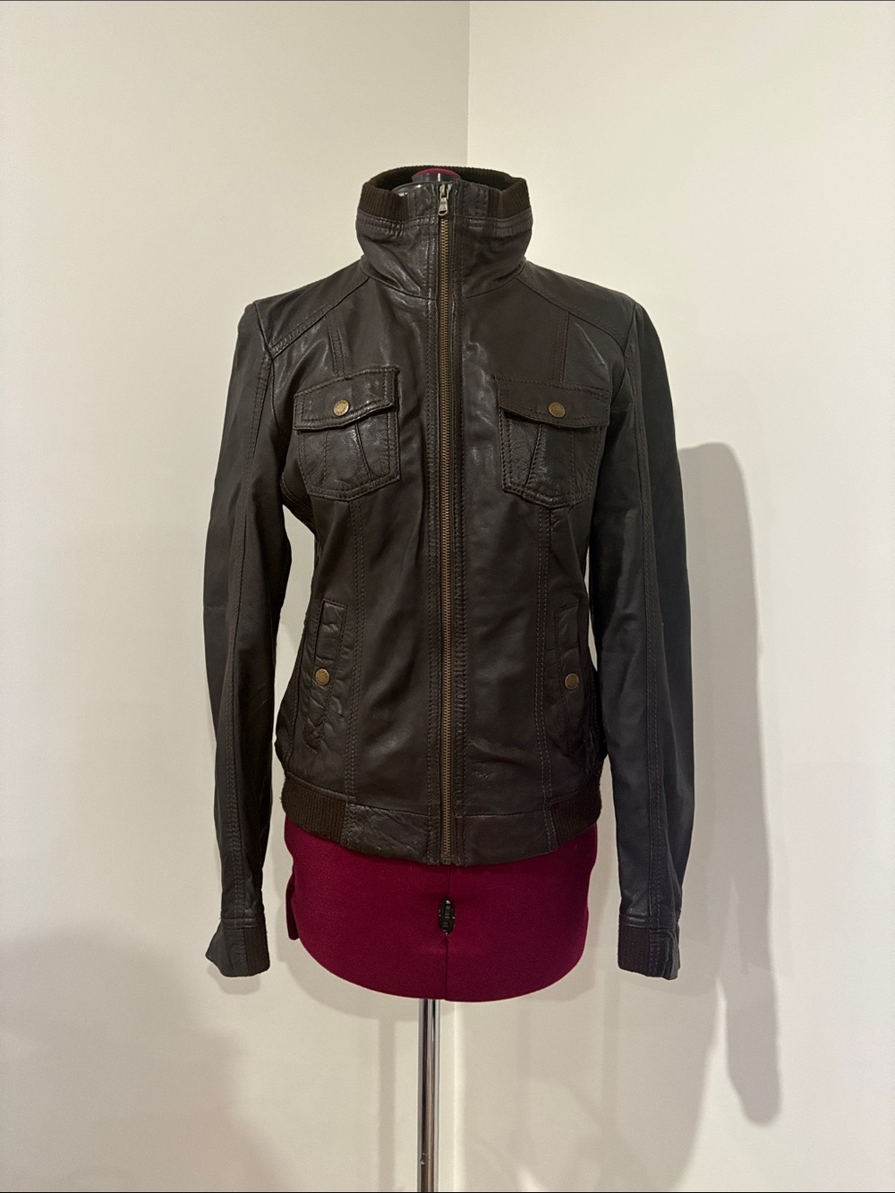 Guess Vintage Dark Brown Leather Zip-Up Jacket